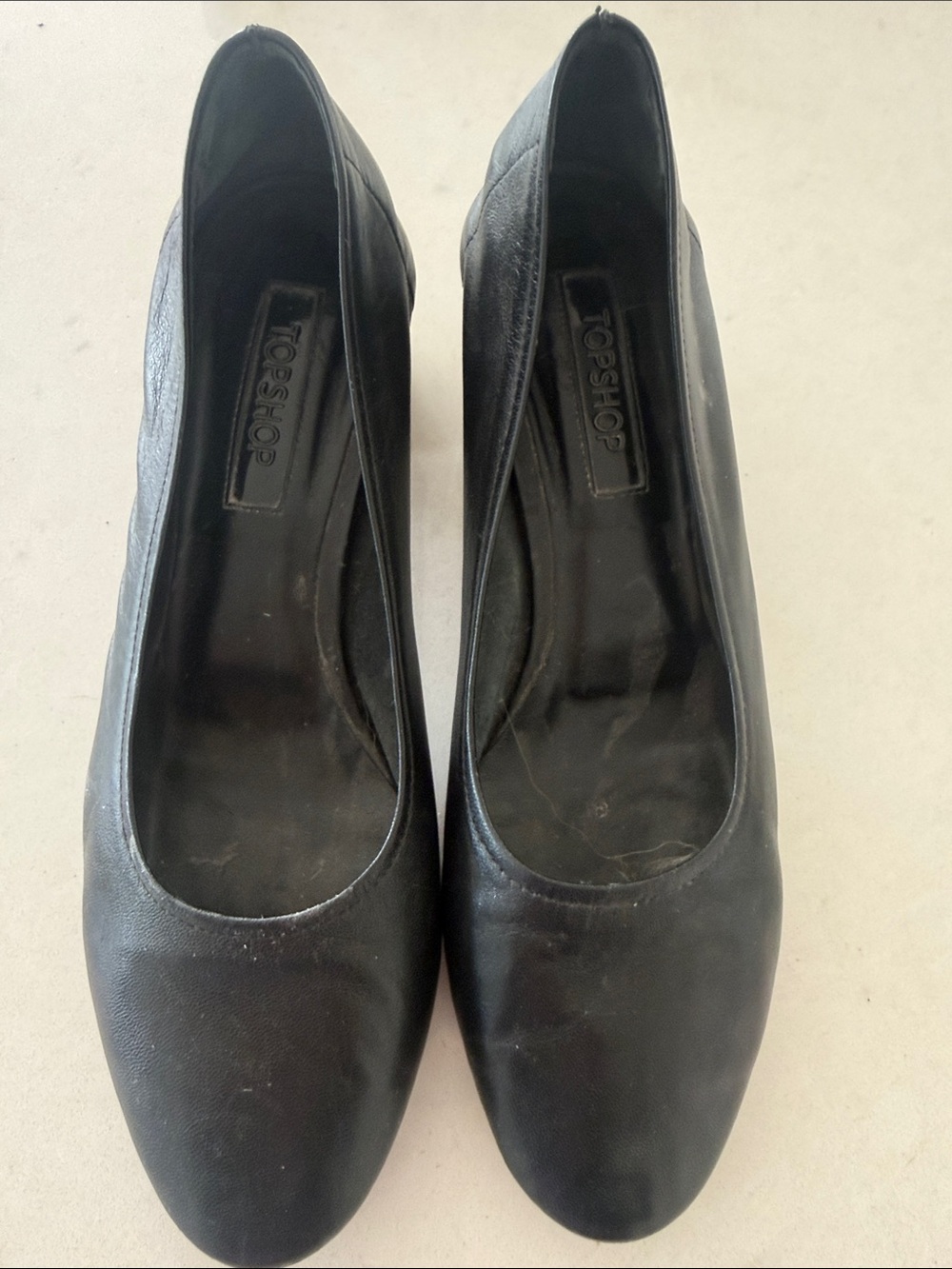 Topshop Black Leather Round-Toe Low Heel Pumps